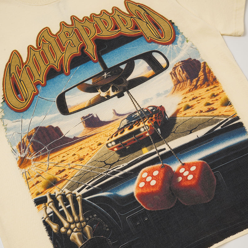 Godspeed Cream‑Tone Vintage Car Graphic T‑Shirt