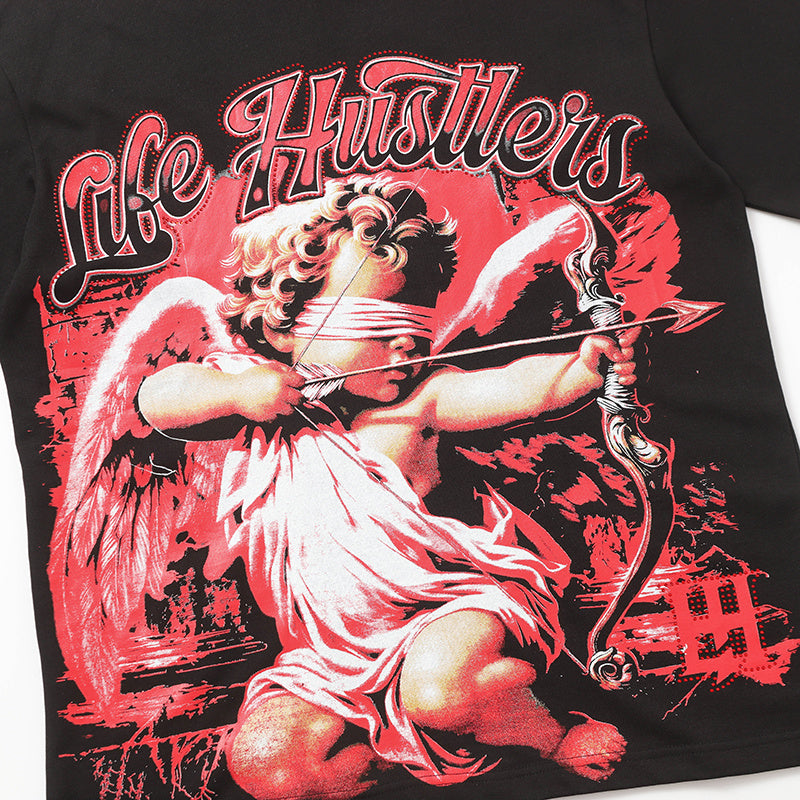 Life Hustlers Red Angel Graphic Black Tee