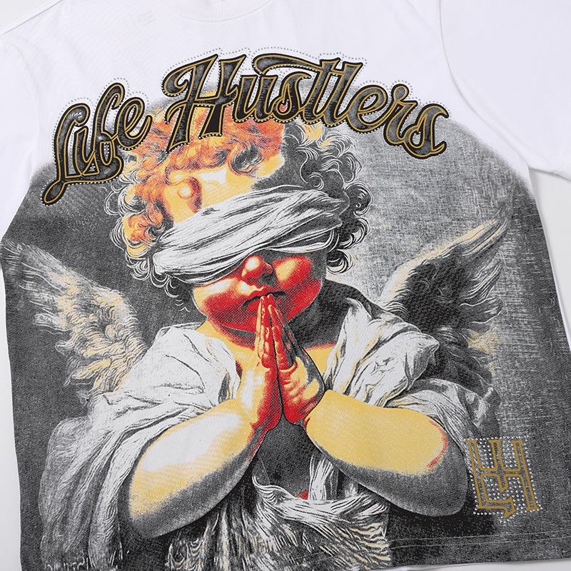 Life Hustlers Praying Angel Graphic White Tee