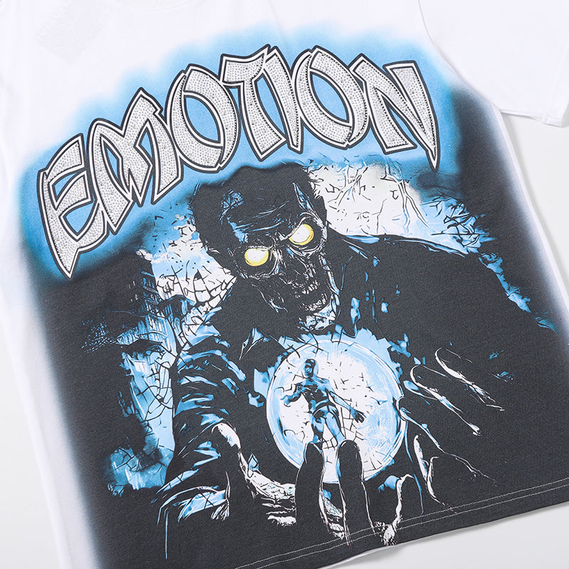 MIXED EMOTION Blue Skull Graphic 2‑Color T‑Shirt