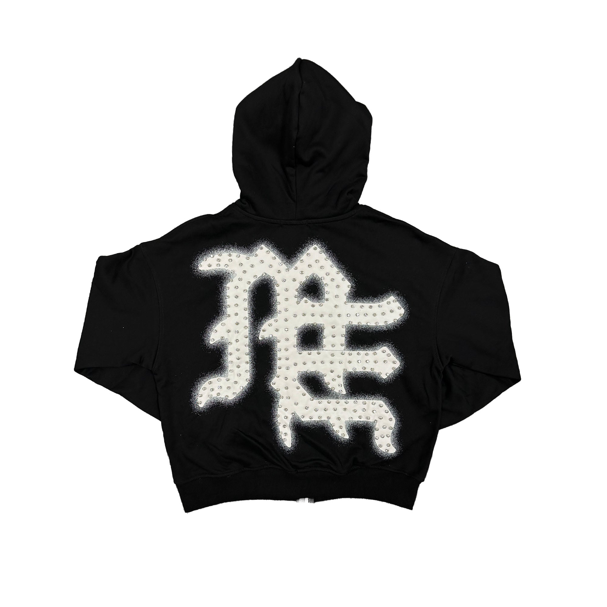 Emotions Never Die Rhinestone Letter Zip‑Up Hoodie