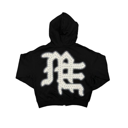 Emotions Never Die Rhinestone Letter Zip‑Up Hoodie