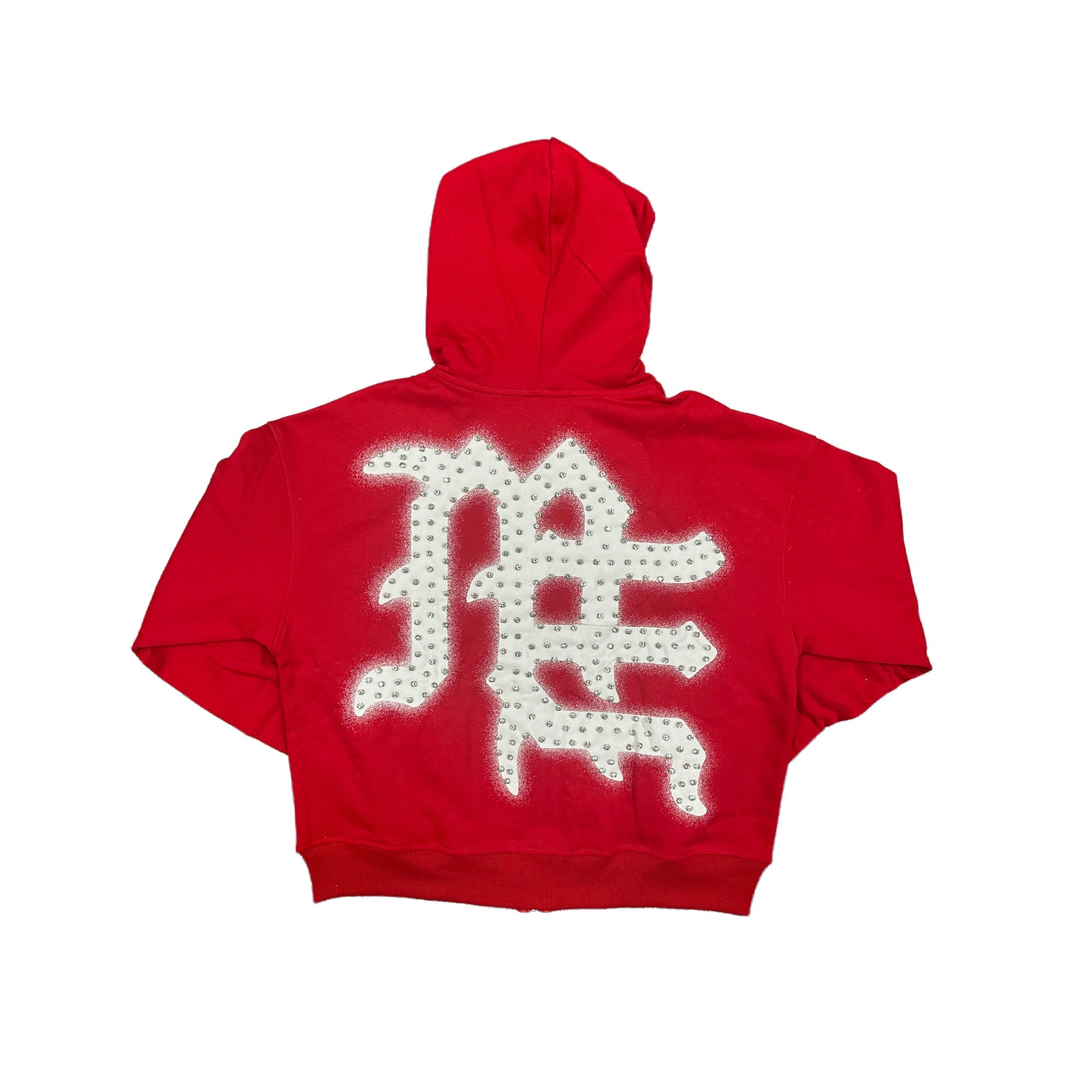 Emotions Never Die Rhinestone Letter Zip‑Up Hoodie