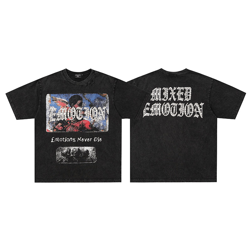 MIXED EMOTION Vintage Portrait Graphic Black T‑Shirt