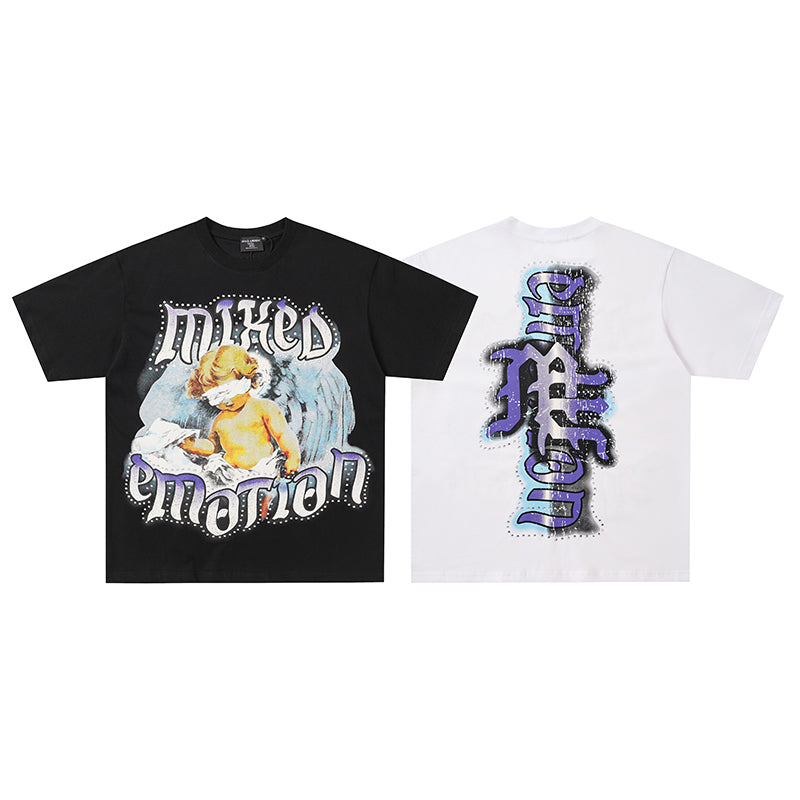 MIXED EMOTION Angel Letter Graphic 2‑Color T‑Shirt