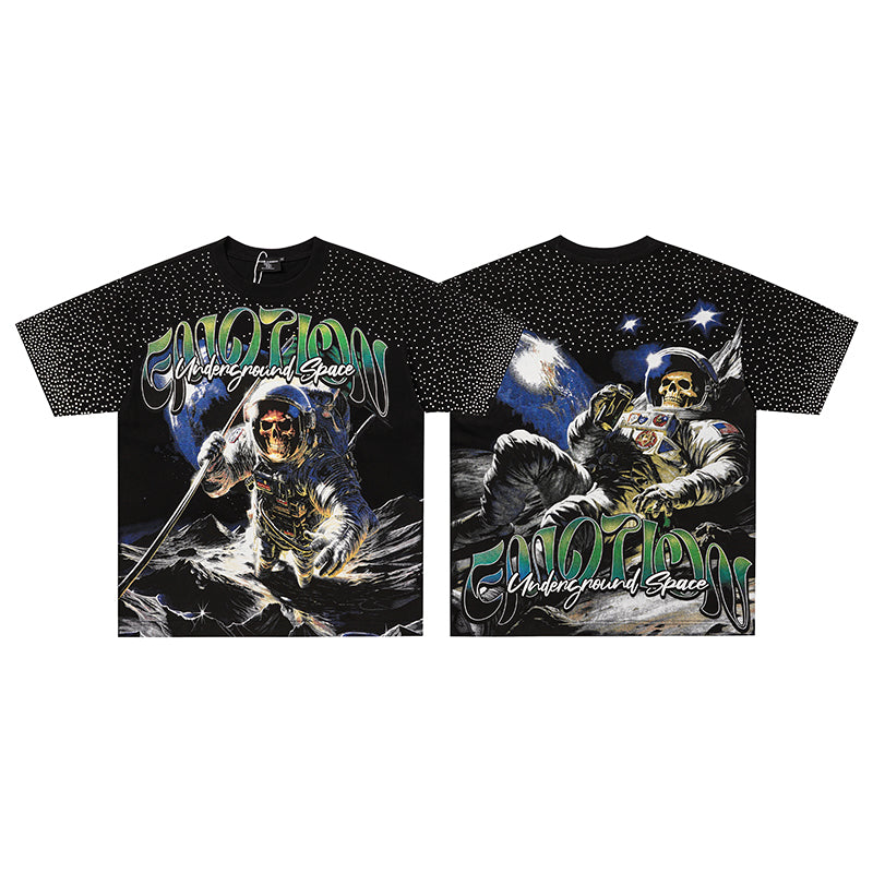 MIXED EMOTION Astronaut Rhinestone Black T‑Shirt