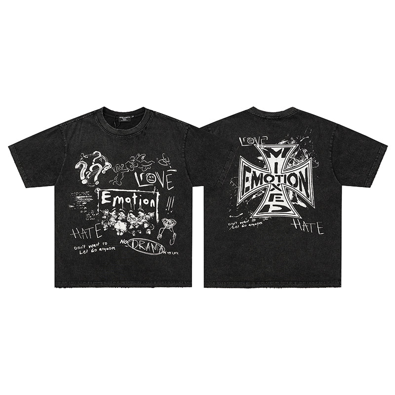 MIXED EMOTION Skull Cross Graphic Black T‑Shirt