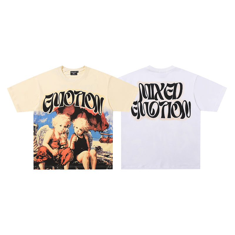MIXED EMOTION Retro Figure Graphic Multi‑Color T‑Shirt