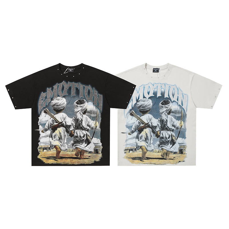 MIXED EMOTION Retro Character Graphic 2‑Color T‑Shirt