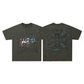MIXED EMOTION Rhinestone Skull Graphic Black‑Grey T‑Shirt