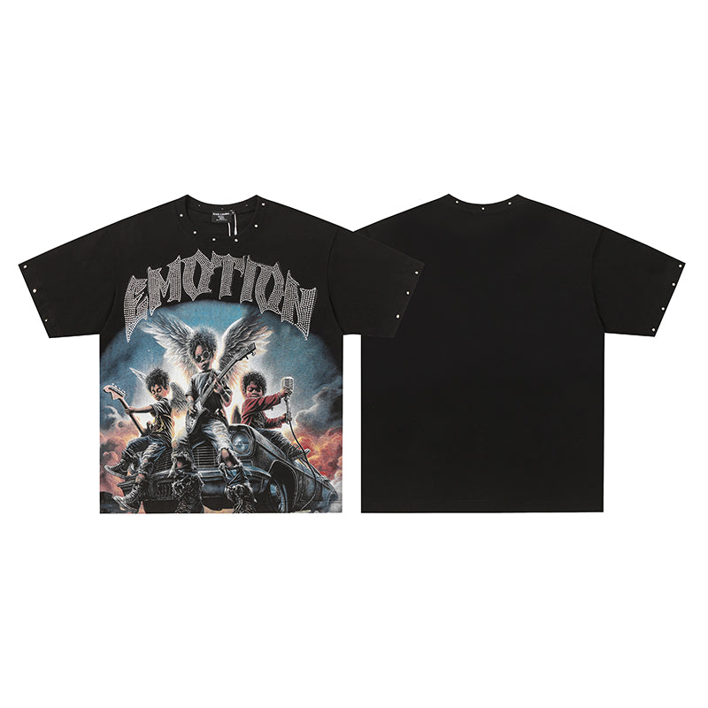MIXED EMOTION Angel Rider Graphic Black T‑Shirt