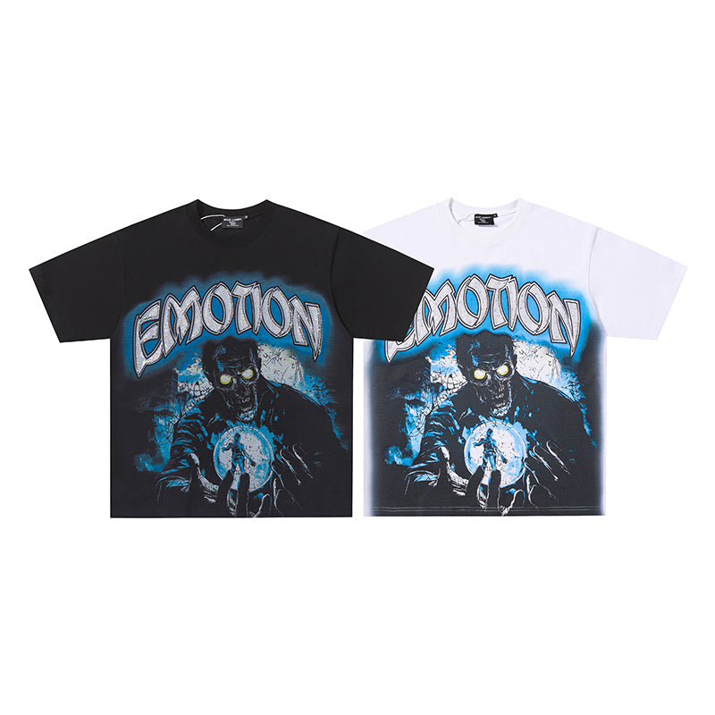 MIXED EMOTION Blue Skull Graphic 2‑Color T‑Shirt
