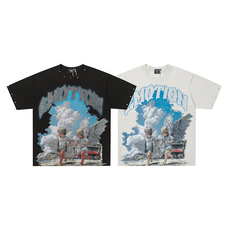 MIXED EMOTION Cloud Landscape Print 2‑Color T‑Shirt