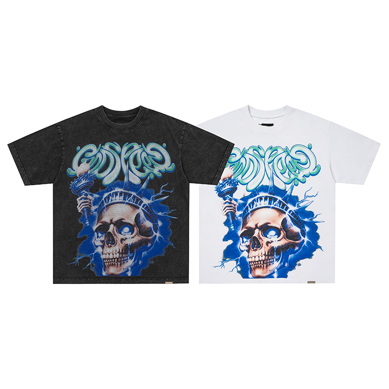 Godspeed Blue Flame Skull Graphic T‑Shirt