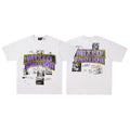 MIXED EMOTION Purple Rhinestone Cross White T‑Shirt