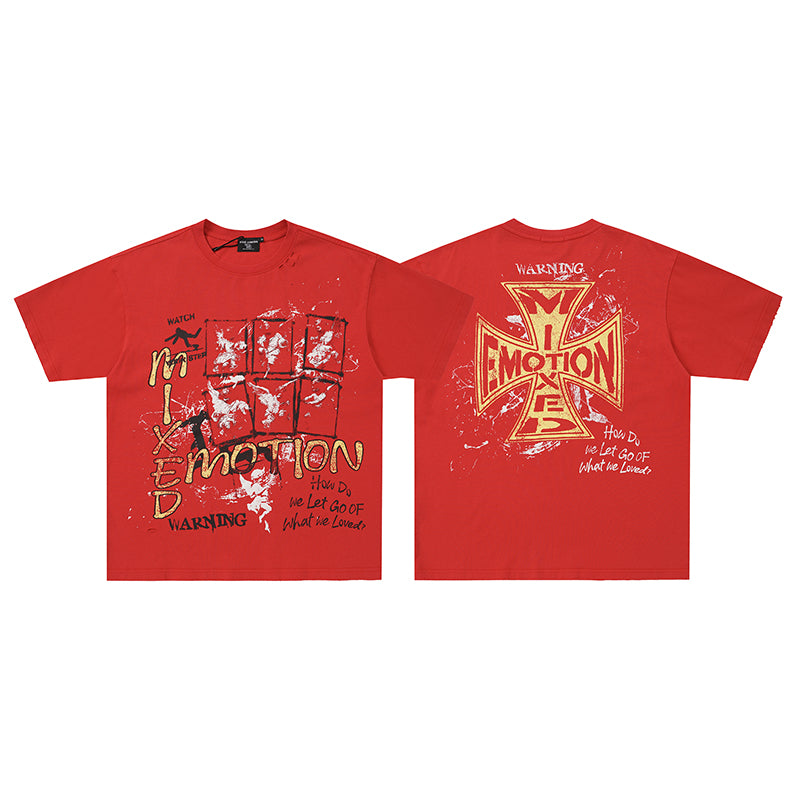 MIXED EMOTION Red Cross Graphic T‑Shirt