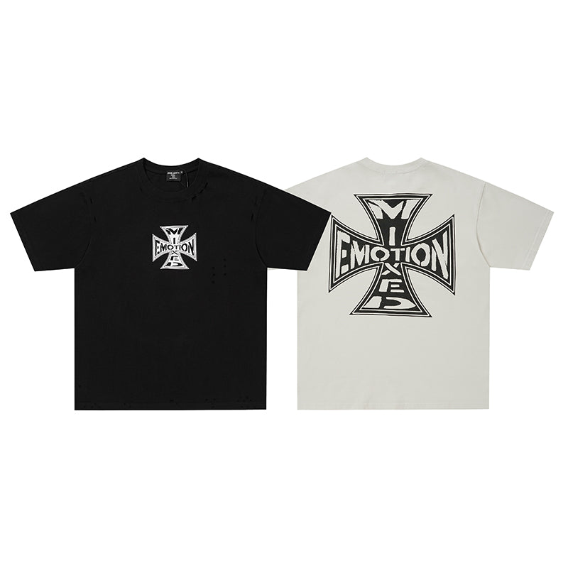 MIXED EMOTION Cross Graphic 2‑Color T‑Shirt