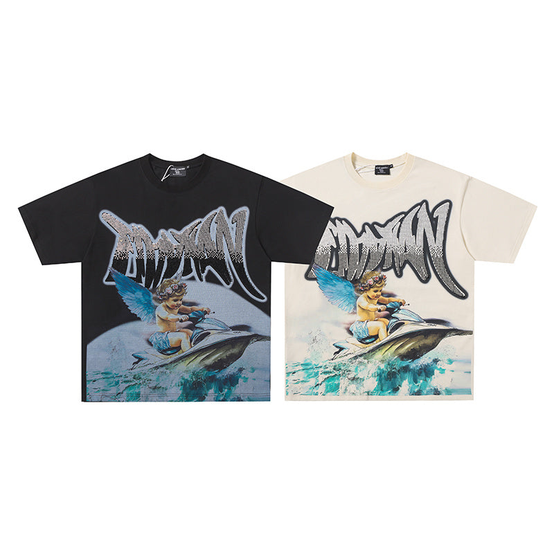 MIXED EMOTION Dolphin Ocean Graphic 2‑Color T‑Shirt