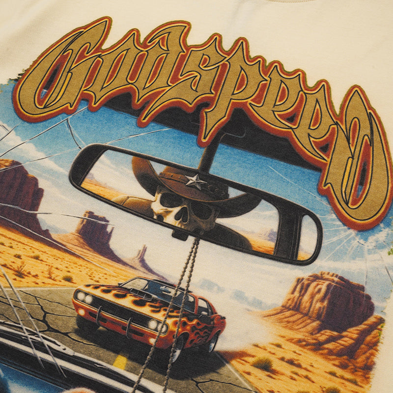 Godspeed Cream‑Tone Vintage Car Graphic T‑Shirt