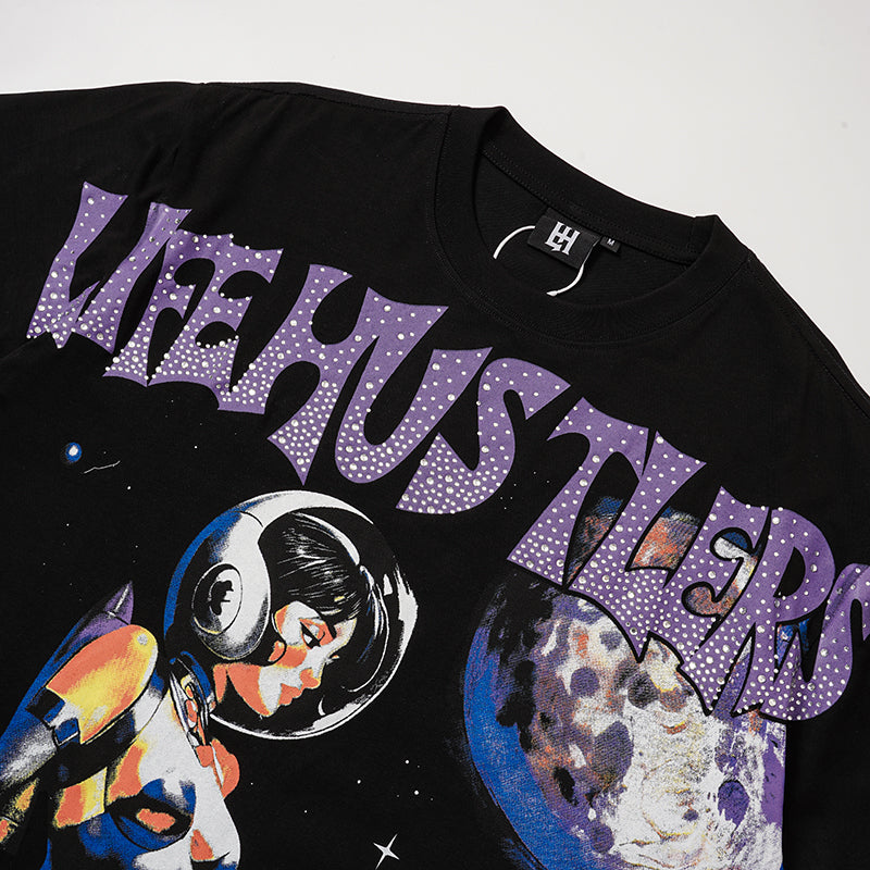 Life Hustlers Space‑Astronaut Graphic Black T‑Shirt