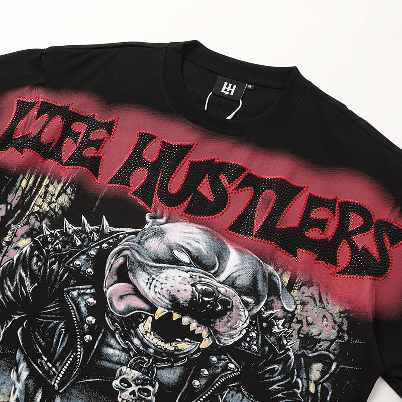 Life Hustlers Vintage Skull Graphic Black T‑Shirt
