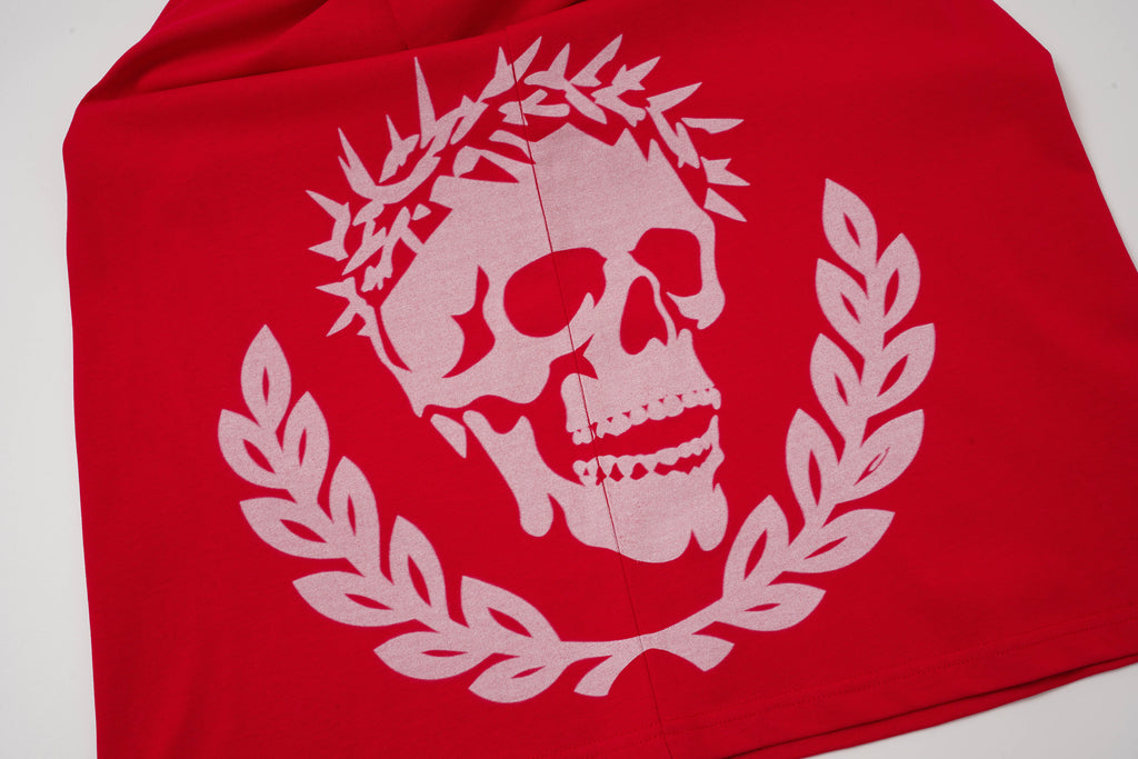 Godspeed Skull‑Laurel Red Contrast‑Collar Polo Shirt