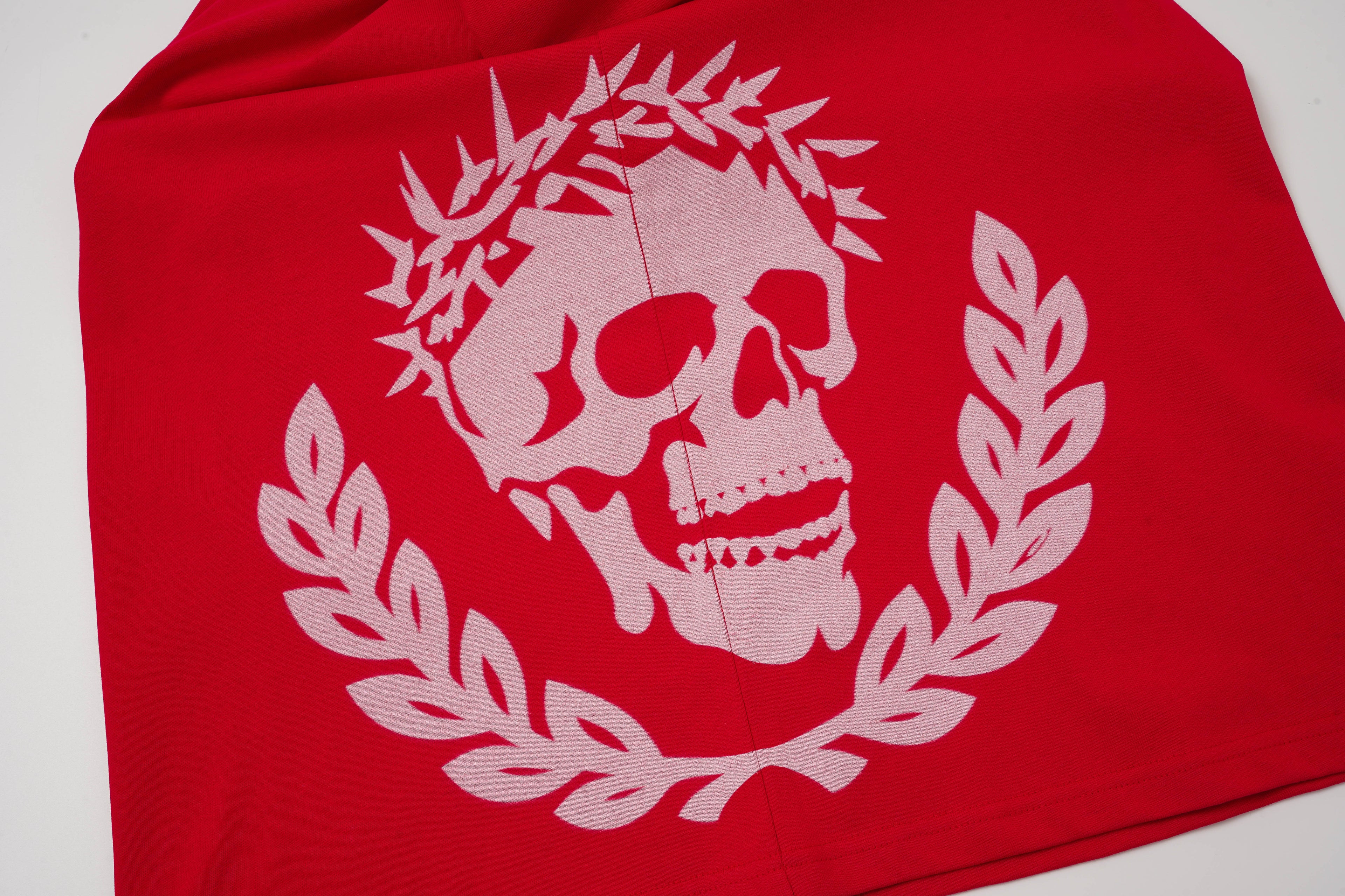 Godspeed Skull‑Laurel Red Contrast‑Collar Polo Shirt