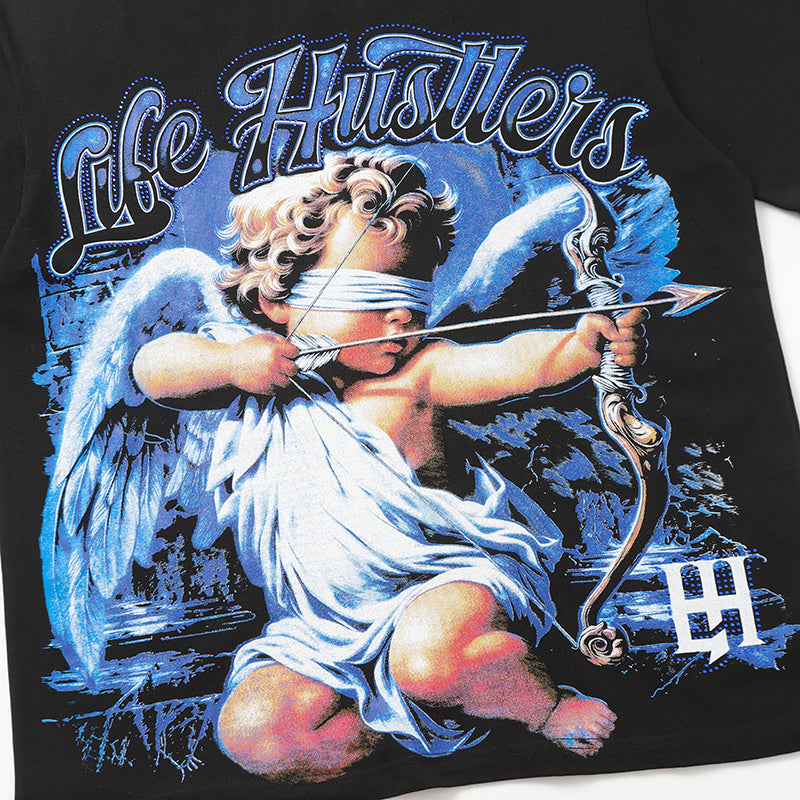 Life Hustlers Blue Cupid Graphic Black Tee