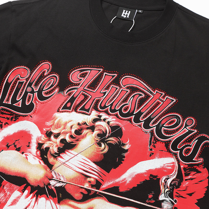 Life Hustlers Red Angel Graphic Black Tee