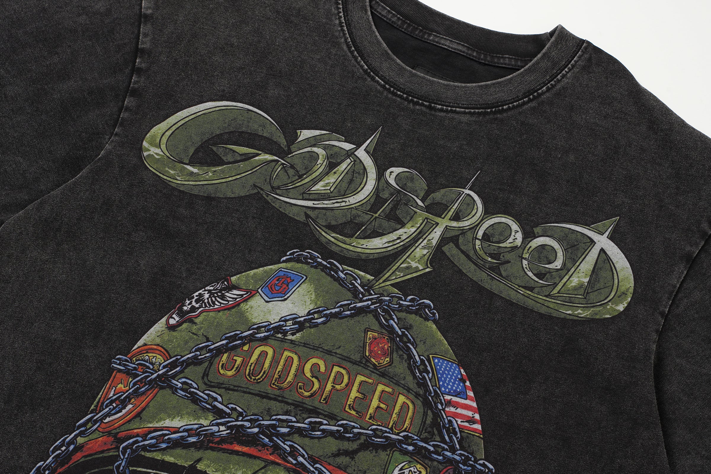 Godspeed Badges of Honor Skull Graphic T‑Shirt