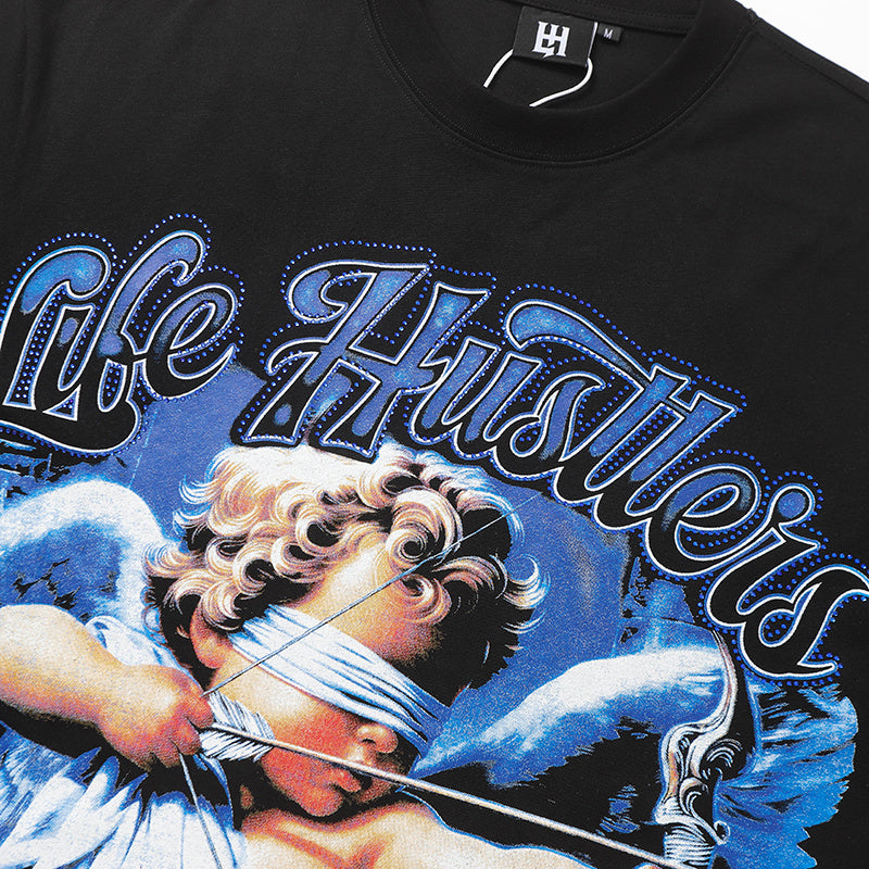 Life Hustlers Blue Cupid Graphic Black Tee