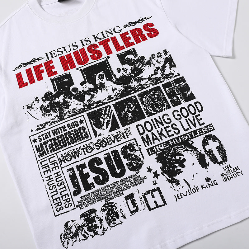 Life Hustlers Jesus Collage Graphic White Tee