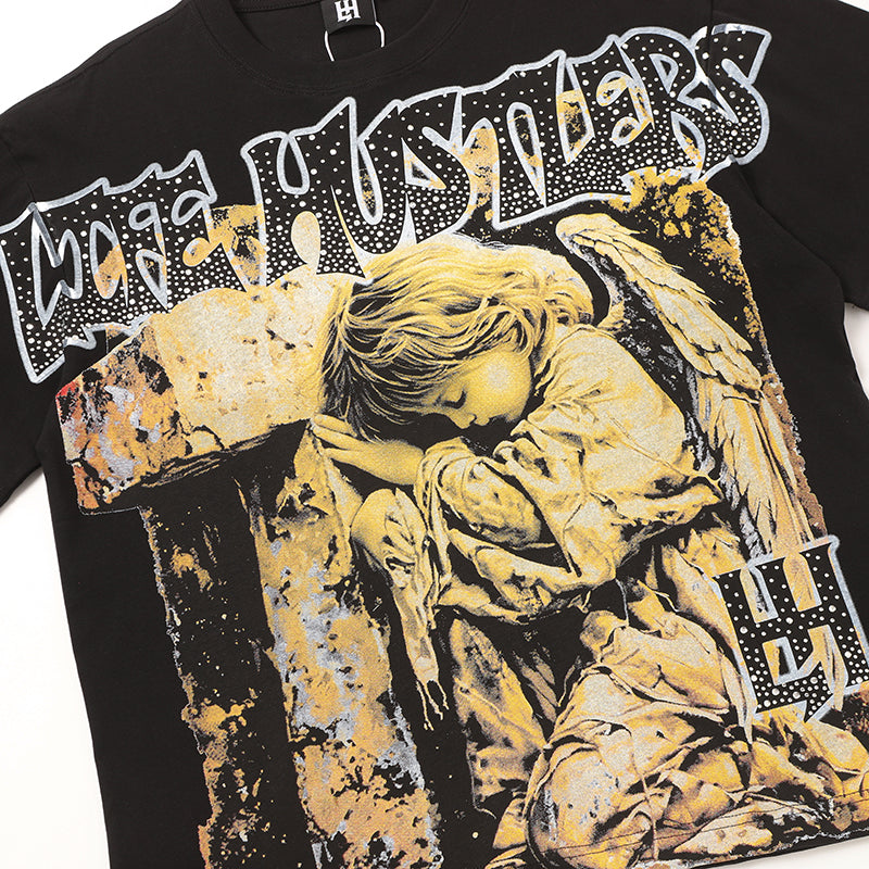 Life Hustlers Angel Portrait Graphic Black T‑Shirt
