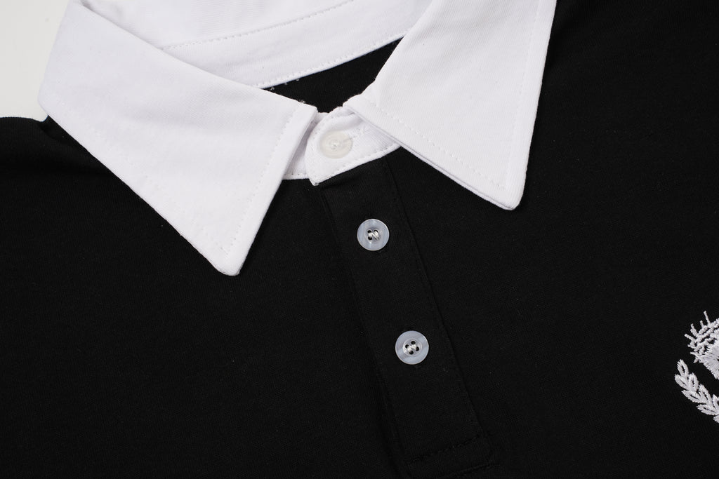 Godspeed Skull‑Laurel Two‑Tone Contrast Collar Polo Shirt