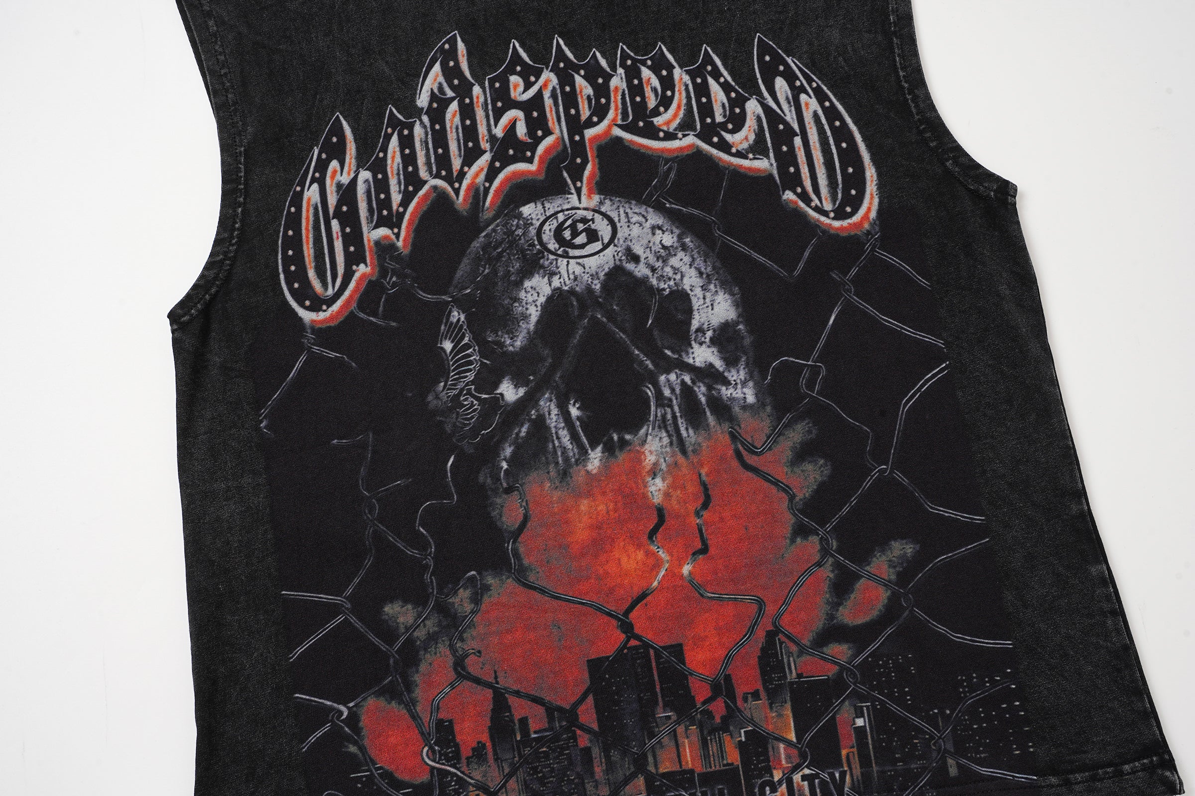 Godspeed Skull Graphic Black Washed Tank Top