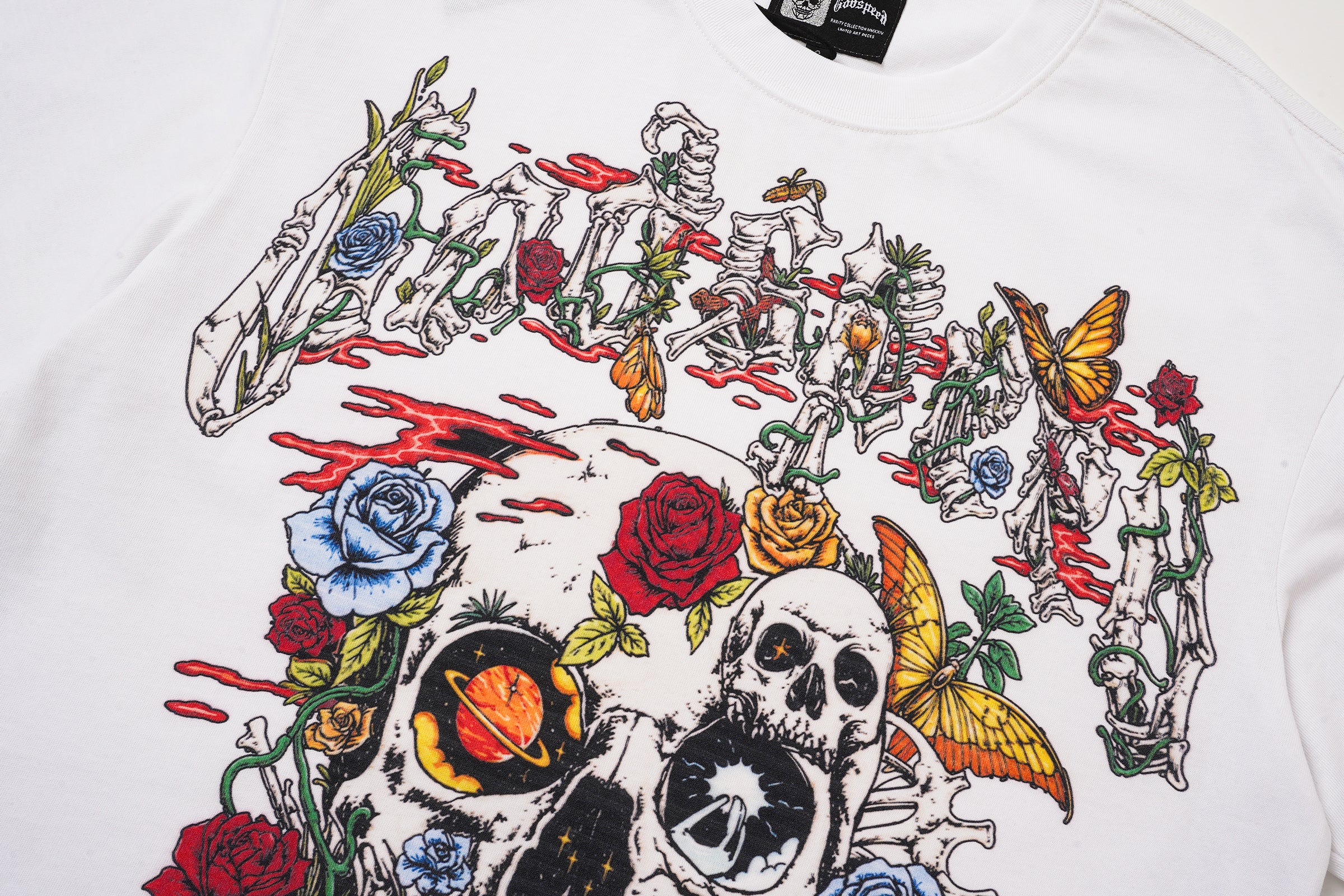 Godspeed Floral Skull White T‑Shirt