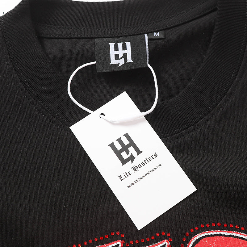 Life Hustlers Red Angel Graphic Black Tee