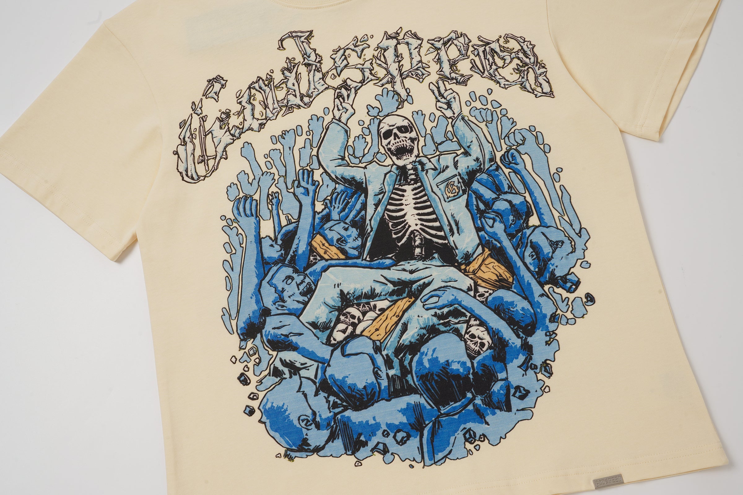 Godspeed Blue Skull Graphic Cream T‑Shirt