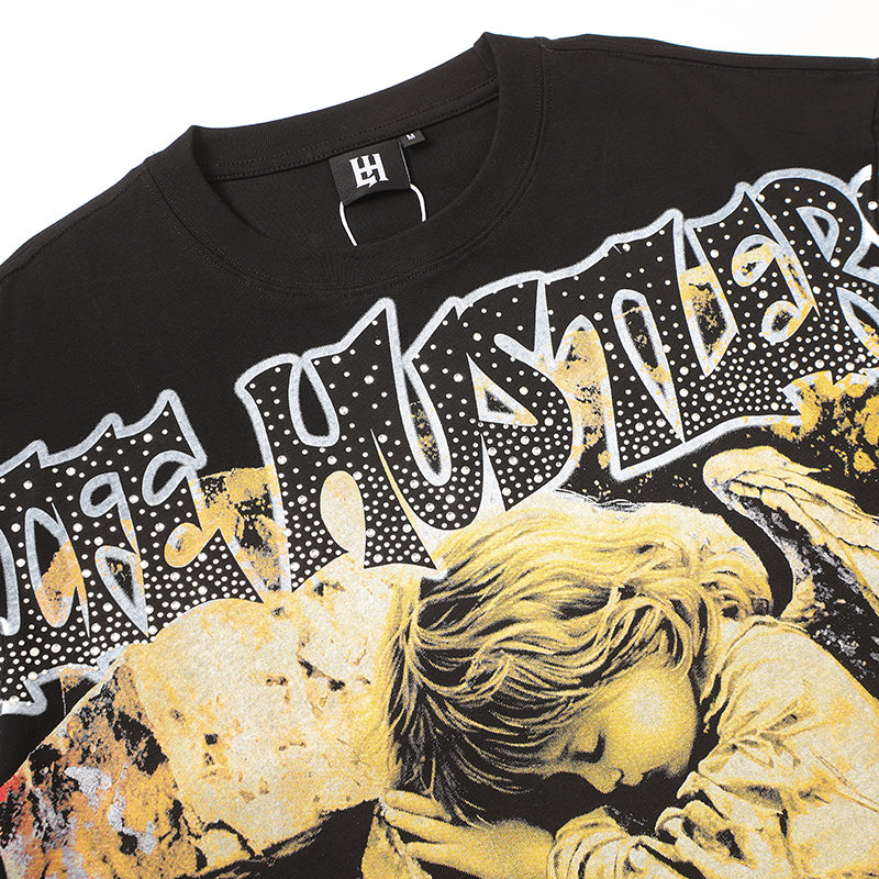 Life Hustlers Angel Portrait Graphic Black T‑Shirt