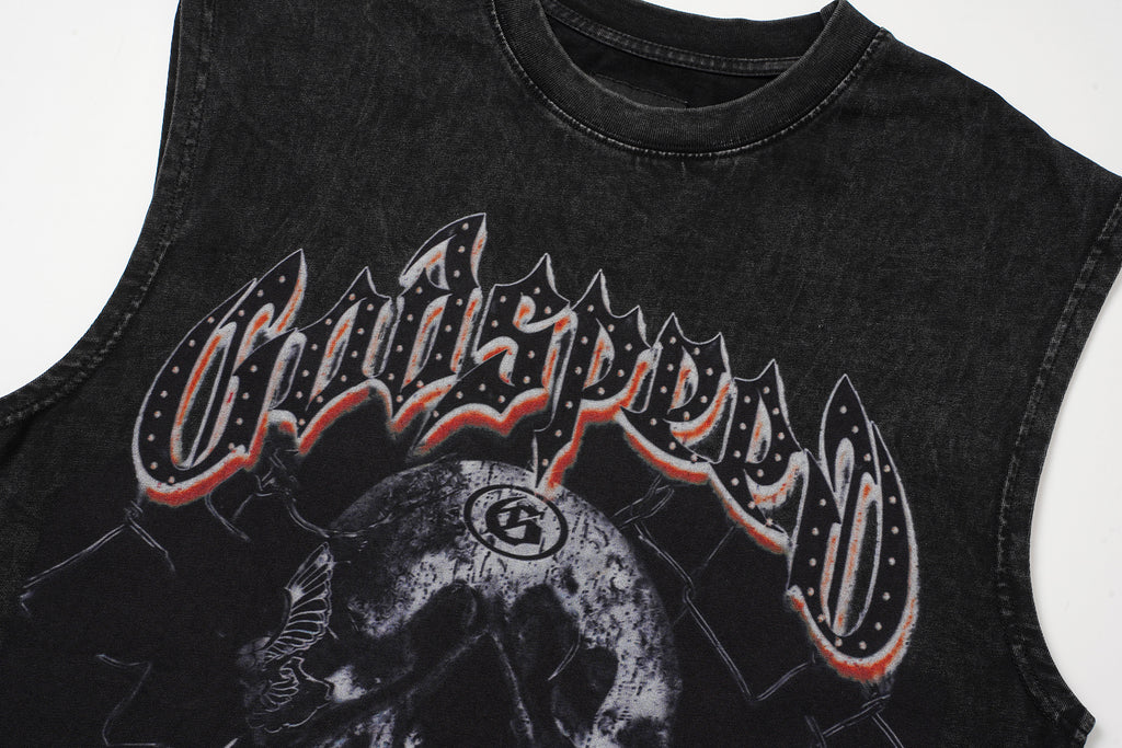 Godspeed Skull Graphic Black Washed Tank Top