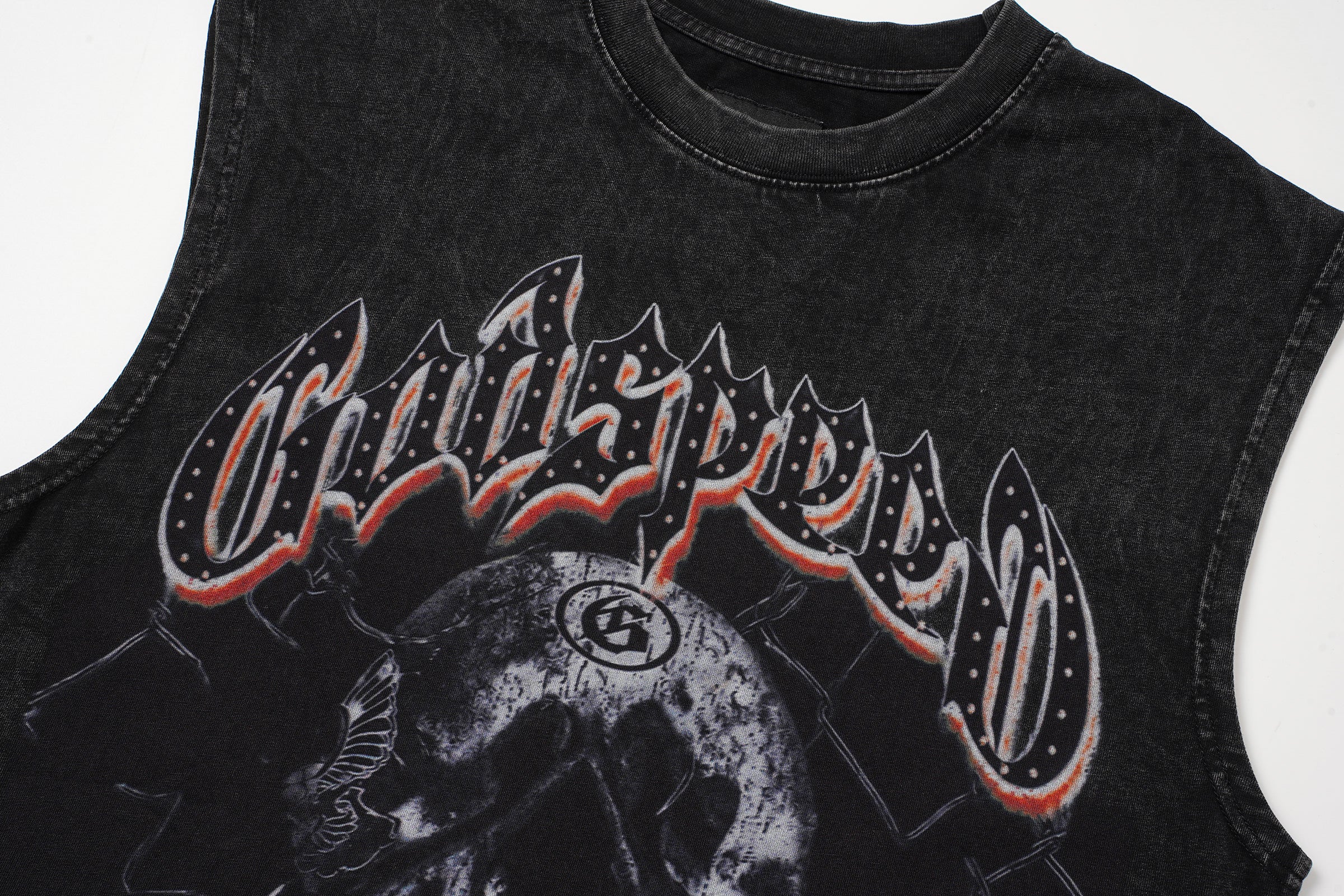 Godspeed Skull Graphic Black Washed Tank Top