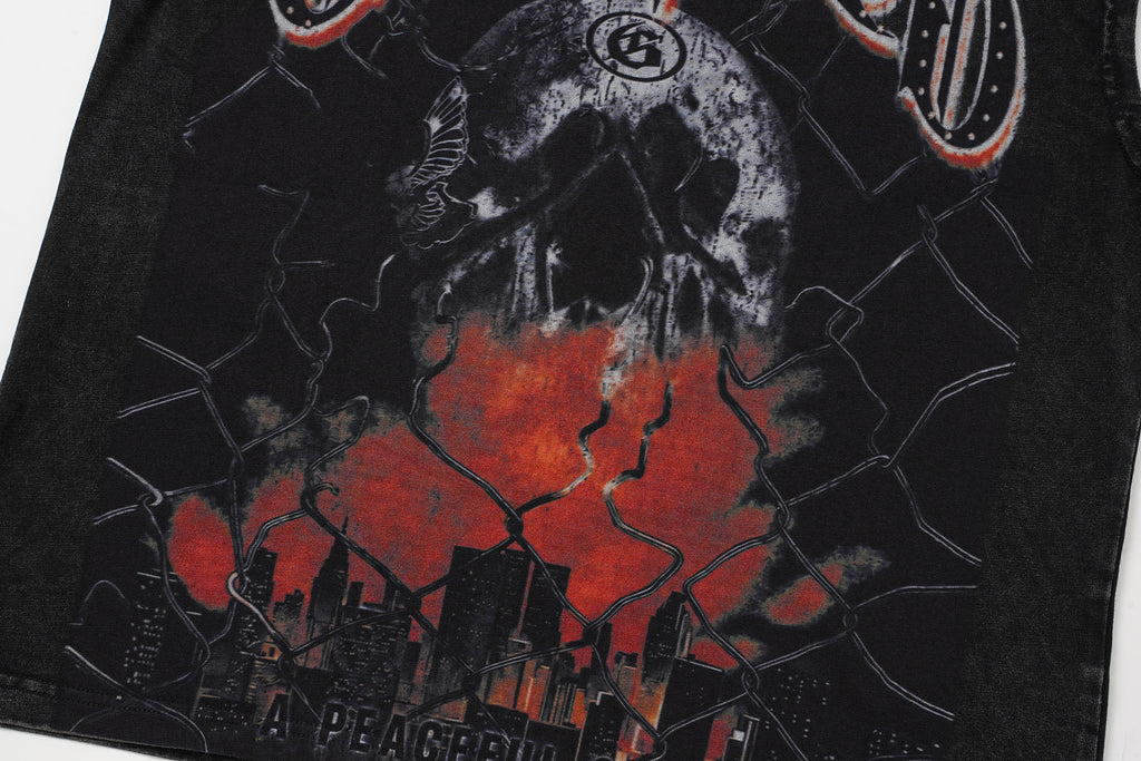 Godspeed Skull Graphic Black Washed Tank Top