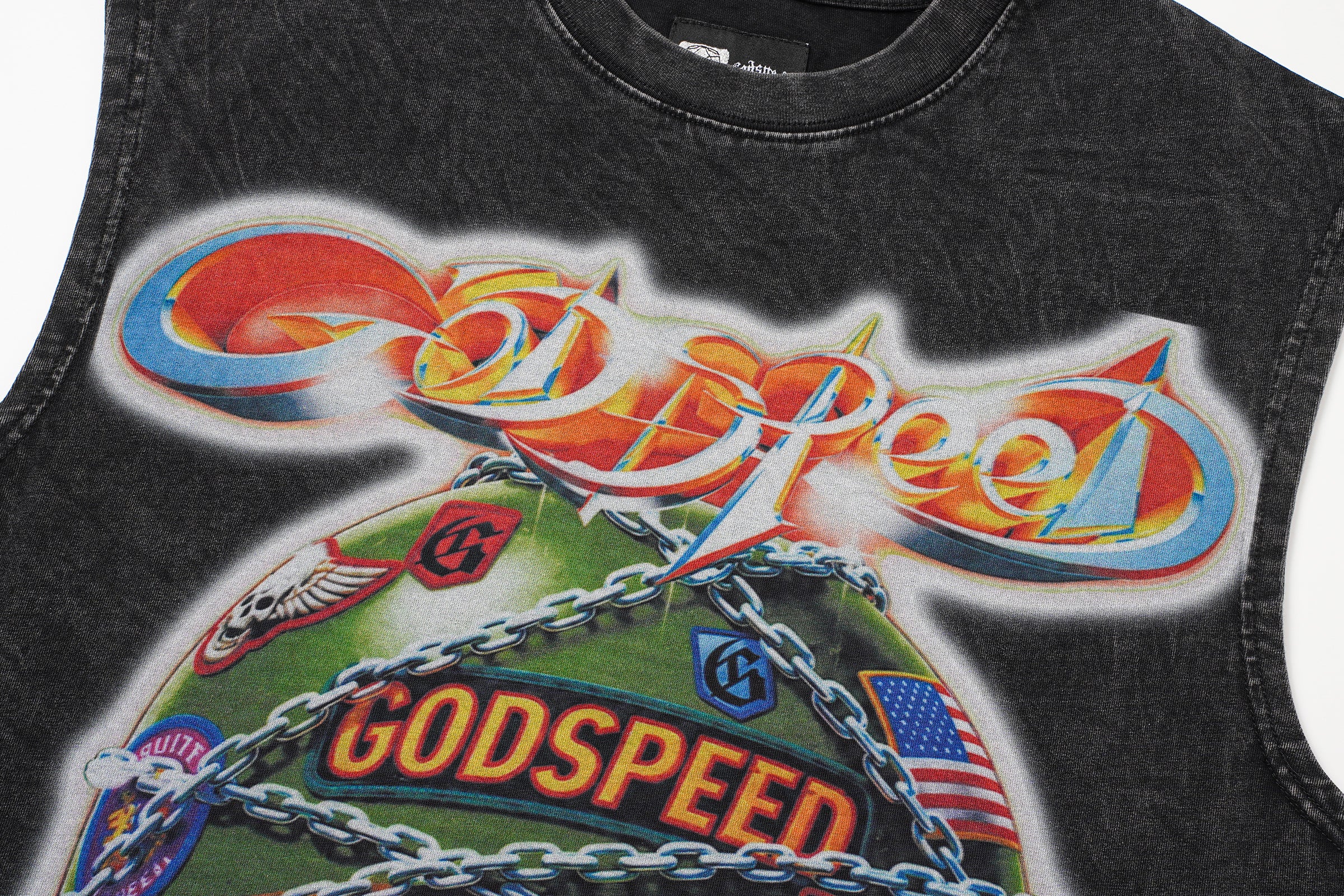 Godspeed Helmet‑Skull Print Black Washed Tank Top