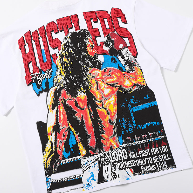 Life Hustlers Wrestler Graphic White T‑Shirt