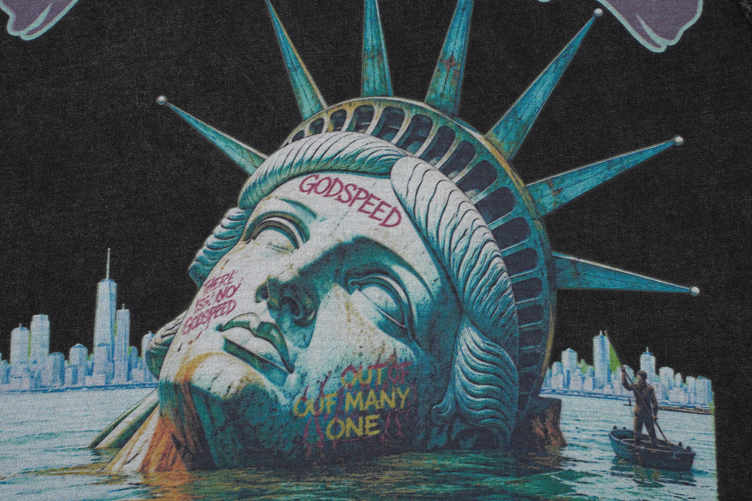 Godspeed Statue‑of‑Liberty Print Black Washed Tank Top