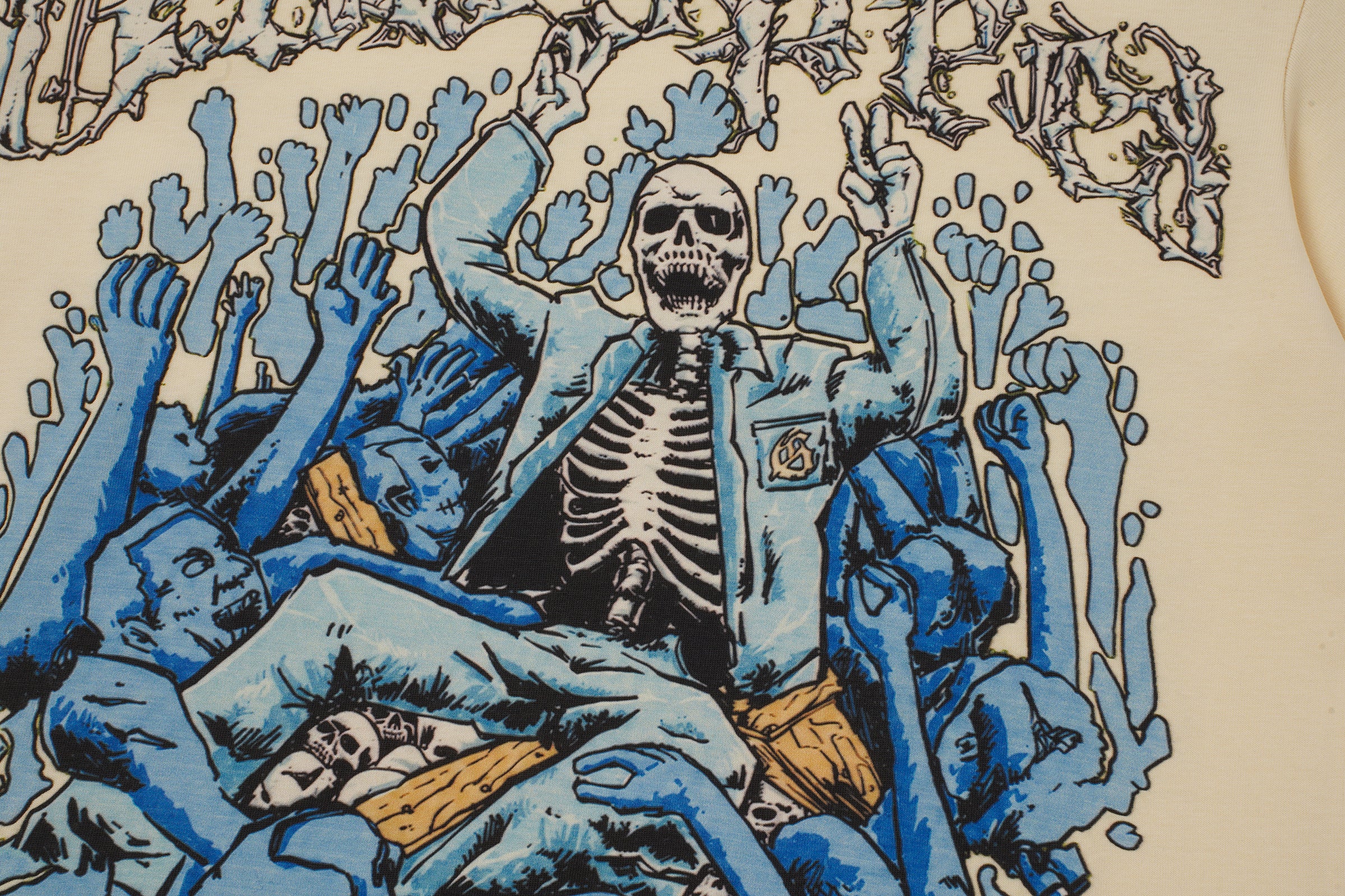Godspeed Blue Skull Graphic Cream T‑Shirt