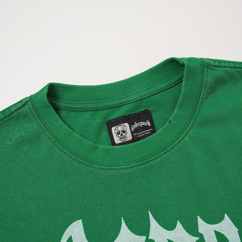 Godspeed Skull Print Green T‑Shirt