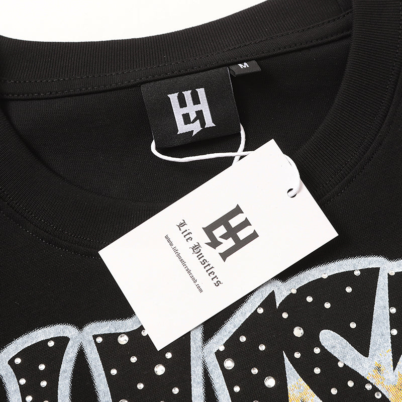 Life Hustlers Angel Portrait Graphic Black T‑Shirt