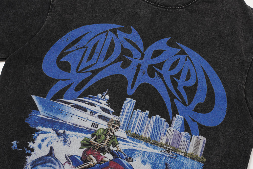 Godspeed Blue Landscape Graphic Black T‑Shirt