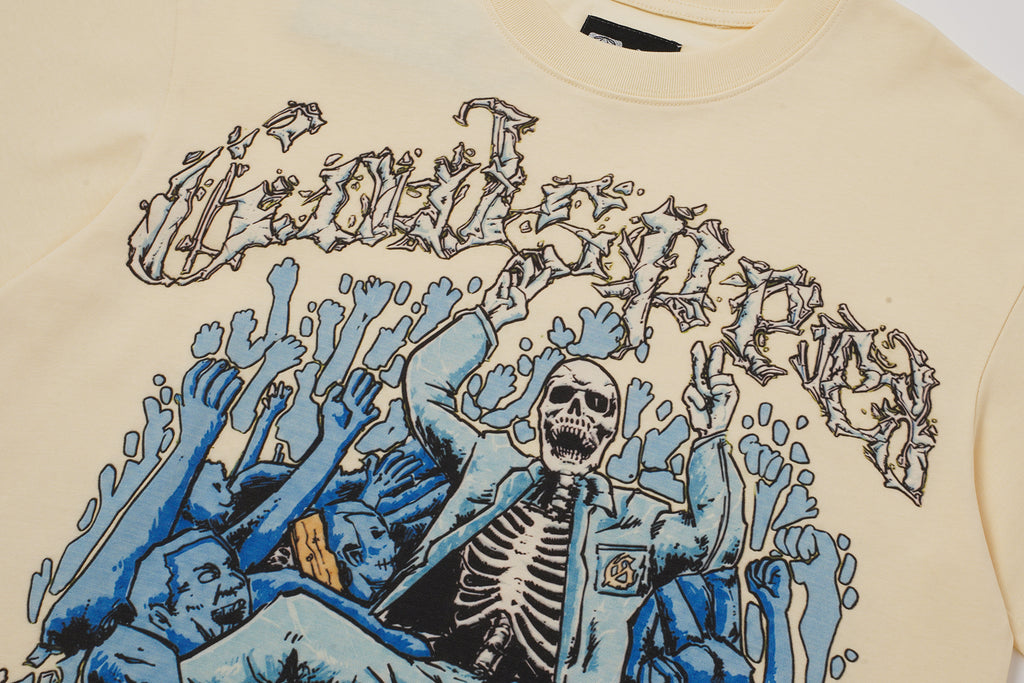 Godspeed Blue Skull Graphic Cream T‑Shirt